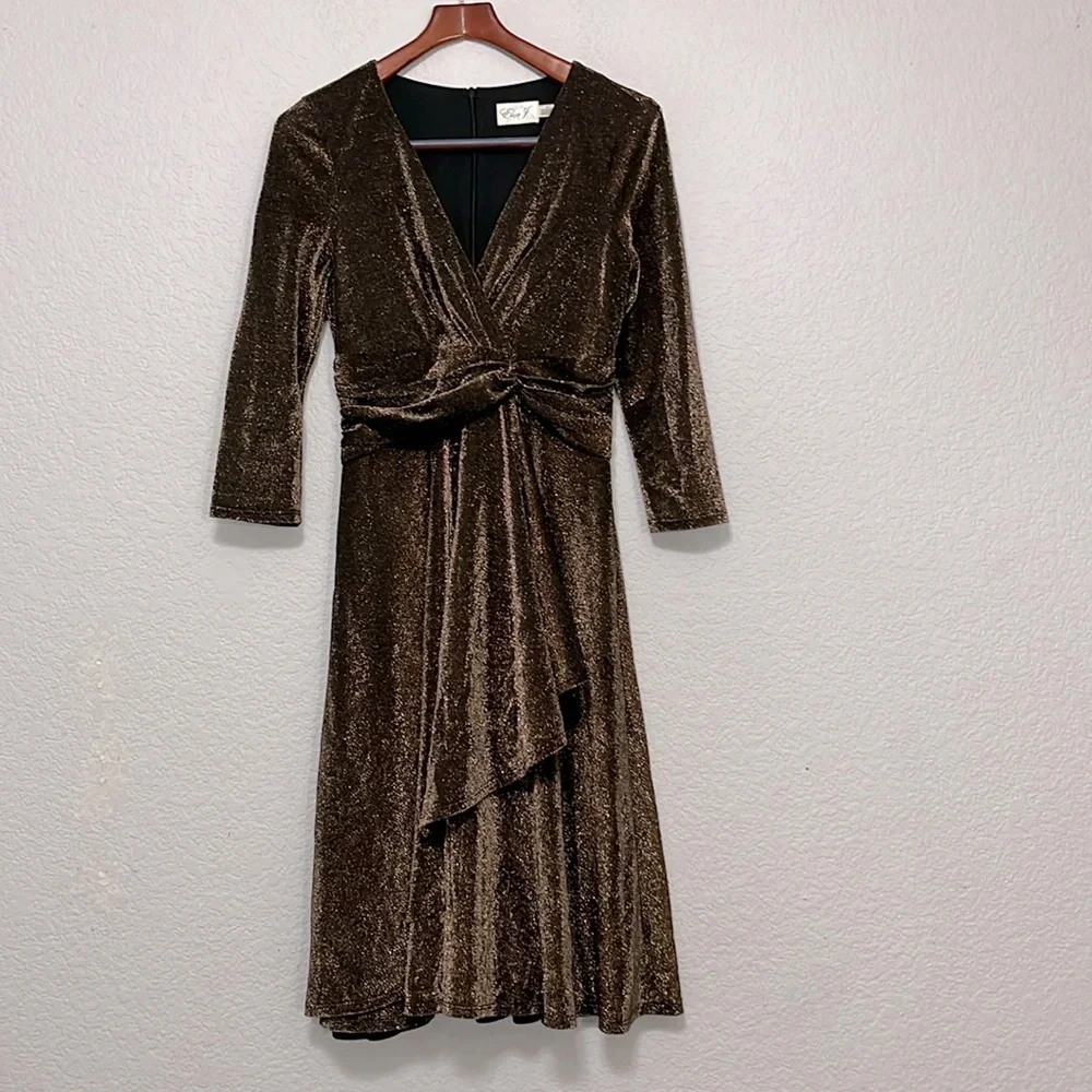 Eliza J Bronze Metallic Faux Wrap Dress - Picture 3 of 15